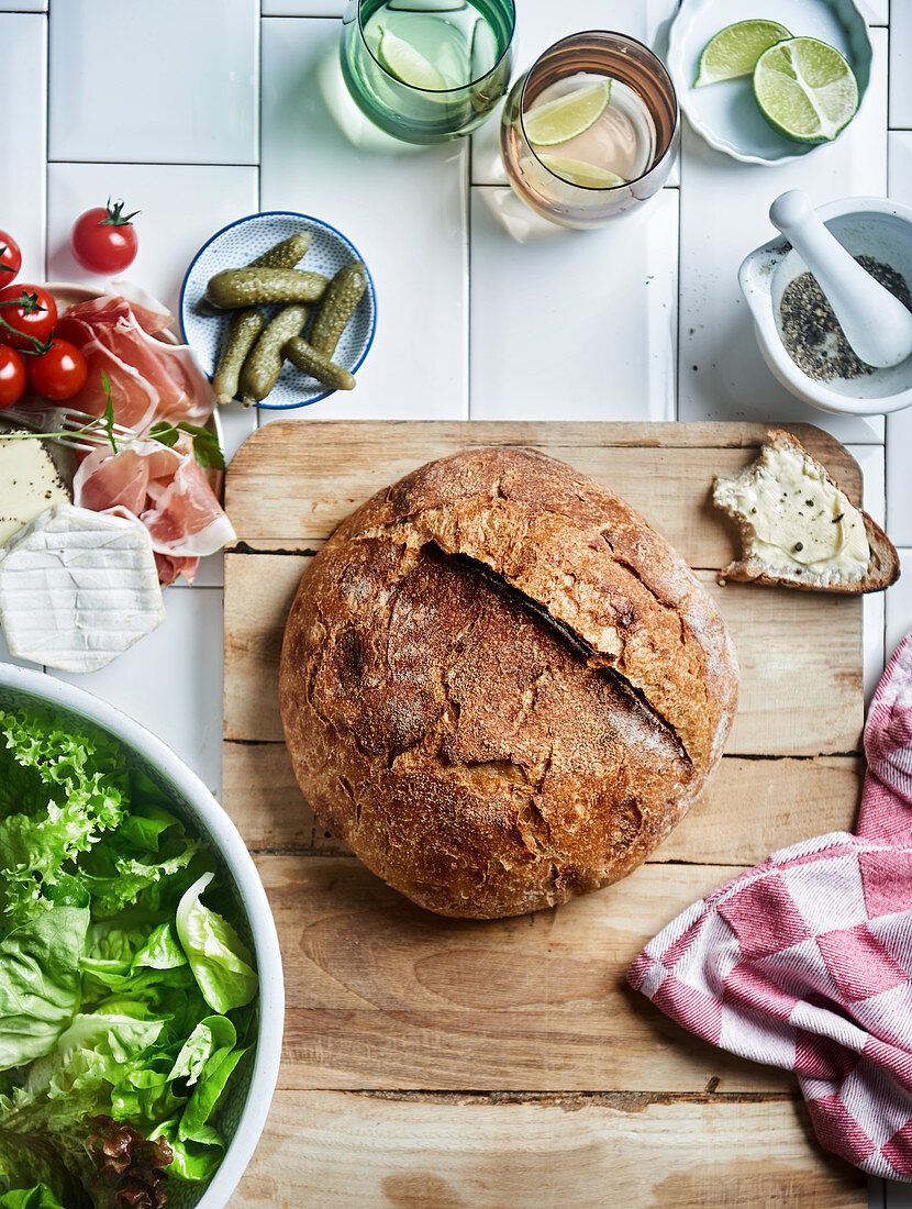 Homemade sourdough bread with fresh lettuce