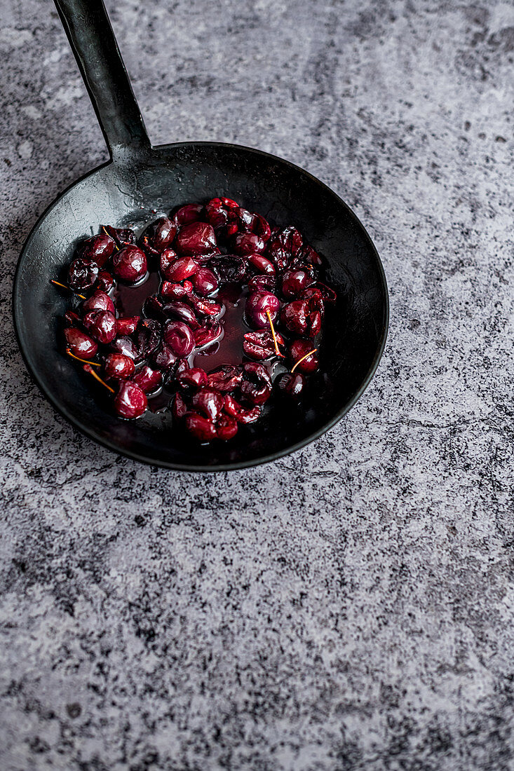 Roasted Cherries in Black Forged Pan
