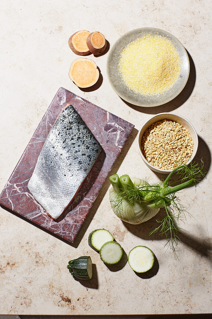 Ingredients for a salmon dish