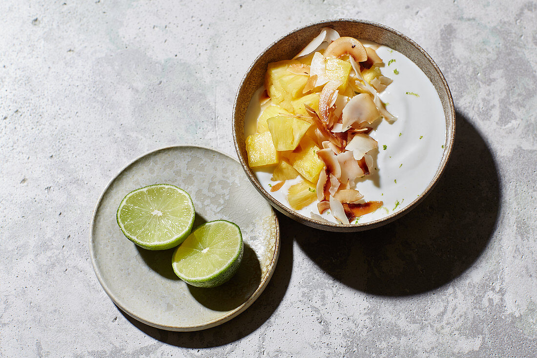 Coconut and lime quark with pineapple