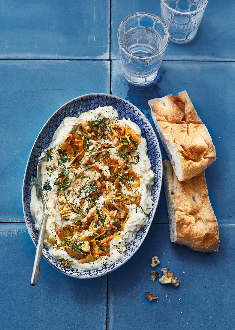 Turkish carrot cacik with walnuts and Turkish yoghurt