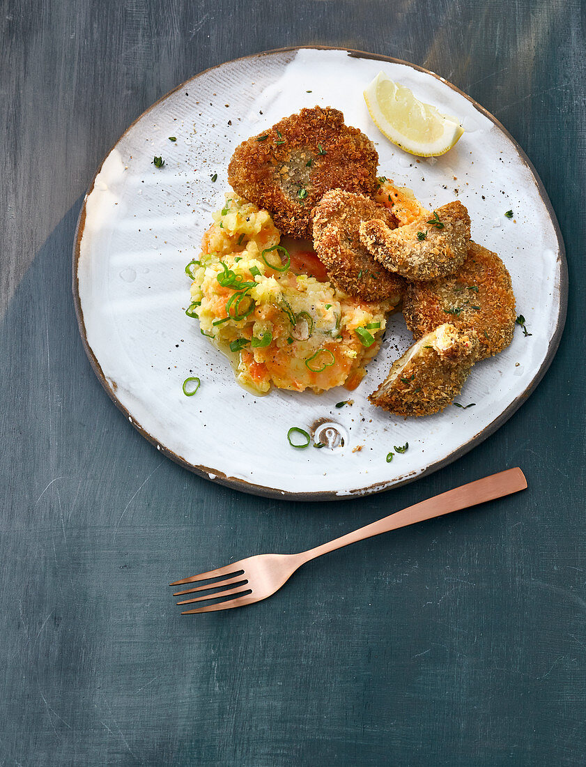 Oyster mushroom escalope with mashed carrots and potatoes