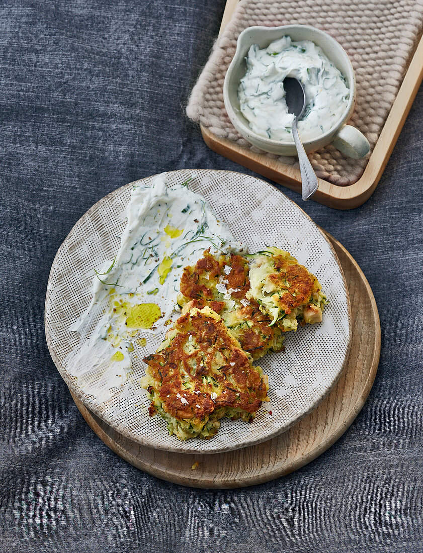 Courgette fritters with spring onion quark