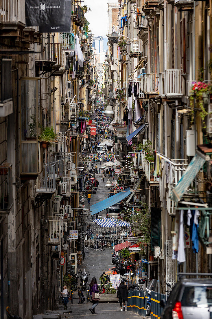 Blick auf die Straße Spaccanapoli, Neapel, Kampanien, Italien