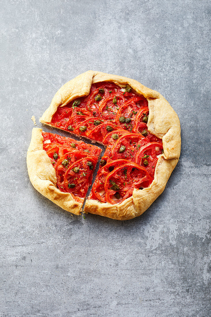 Quick puff pastry galette with tomatoes and almond cream