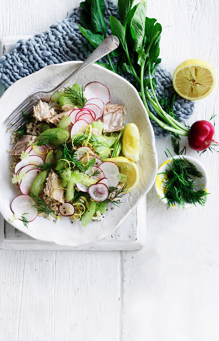 Tuna, Celery and Radish Rice Salad