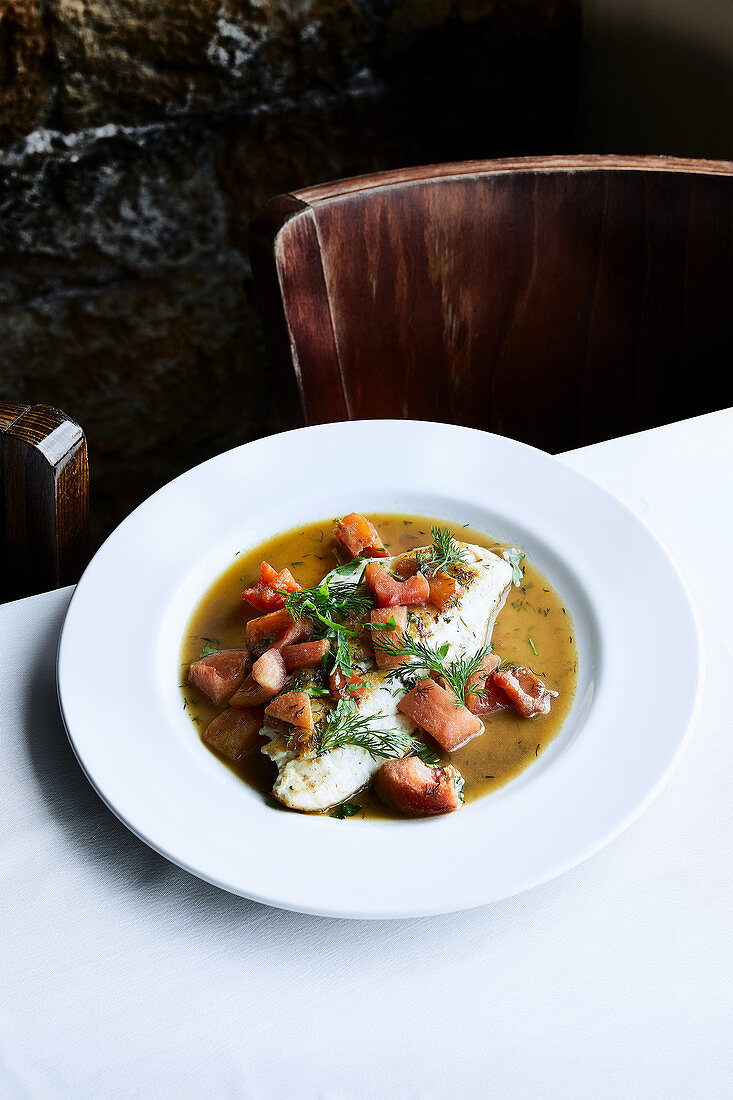 Grouper with tomatoes and capers