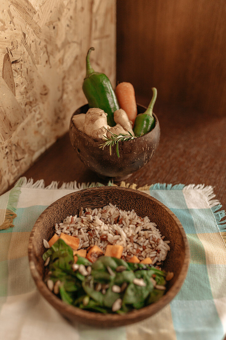 Rice with various chopped fresh vegetables