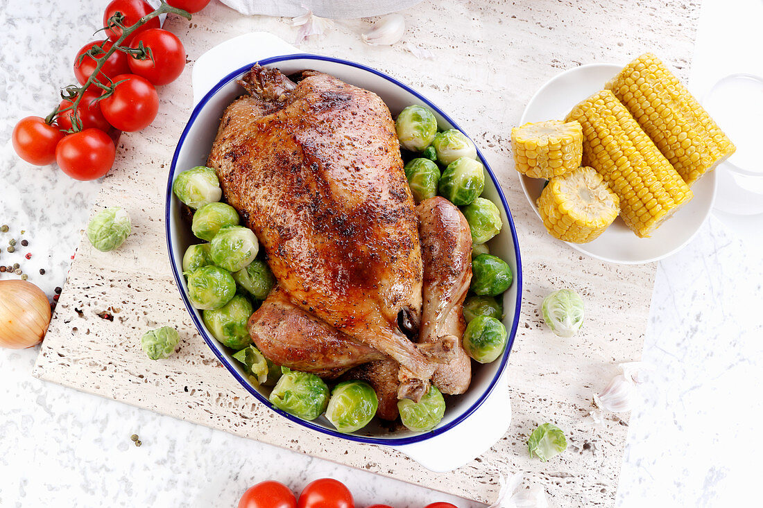 Roast chicken with brussels sprouts