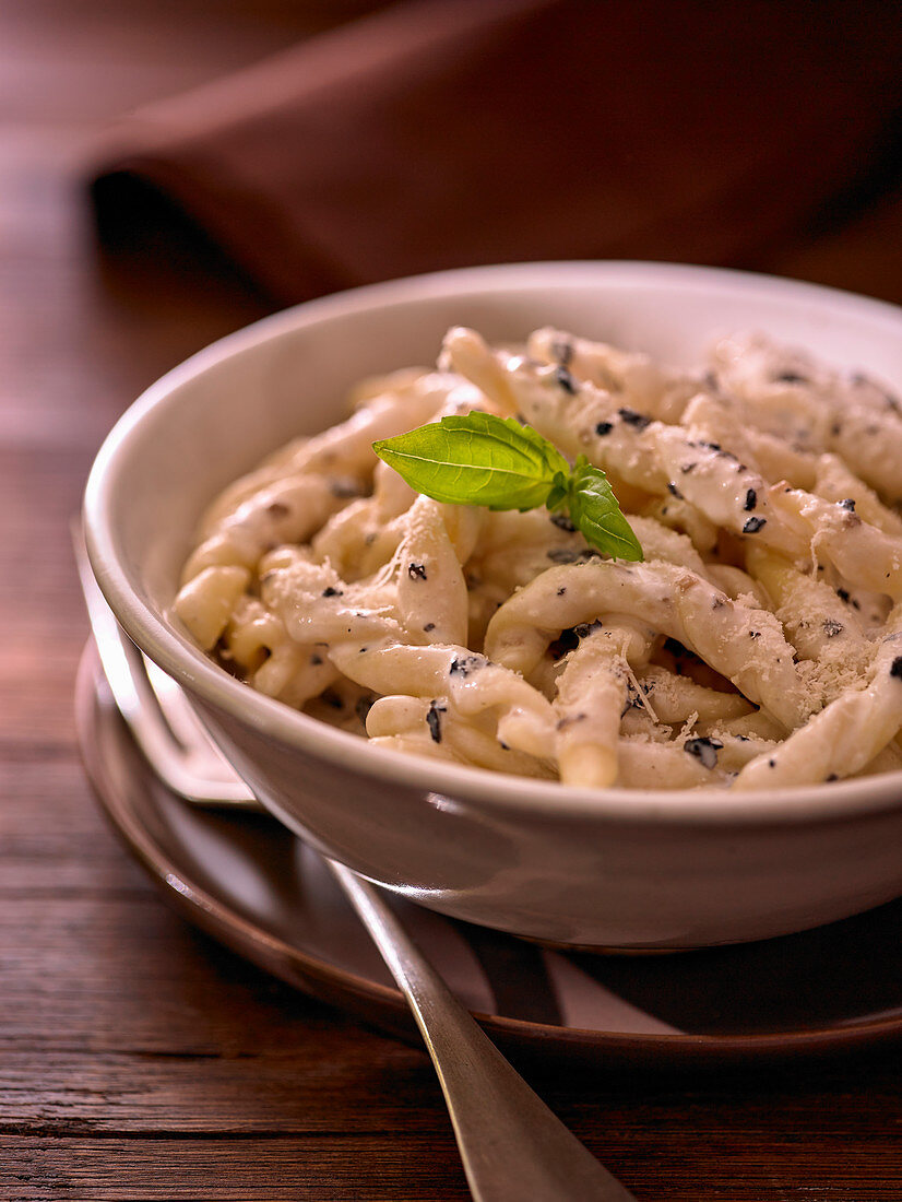 Fusilli with cream sauce and parmesan