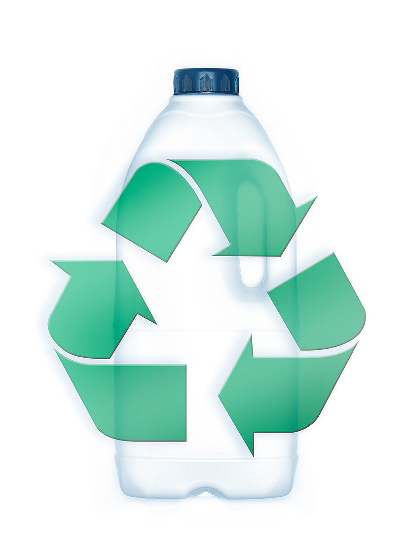 Plastic bottle with recycling symbol, illustration