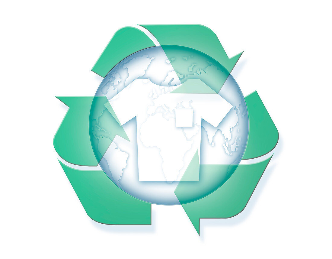 Earth with t-shirt and recycling symbol, illustration