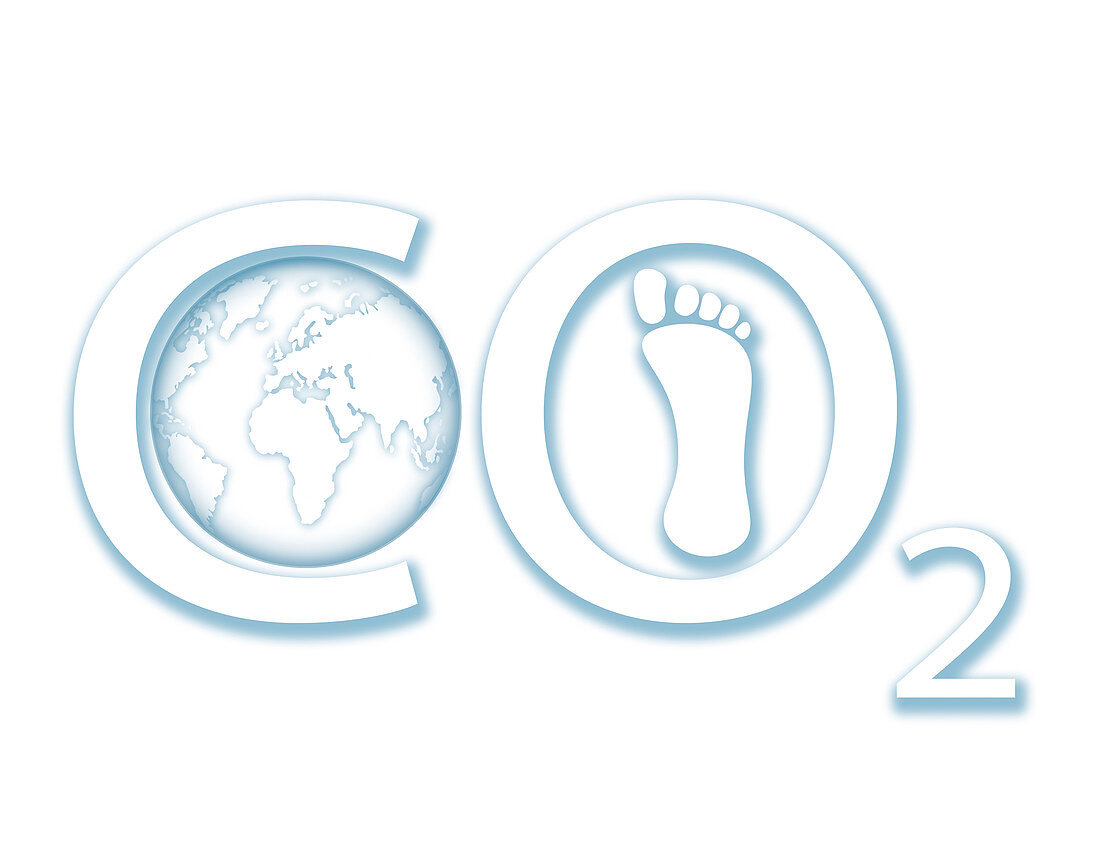 Carbon dioxide with Earth and footprint, illustration