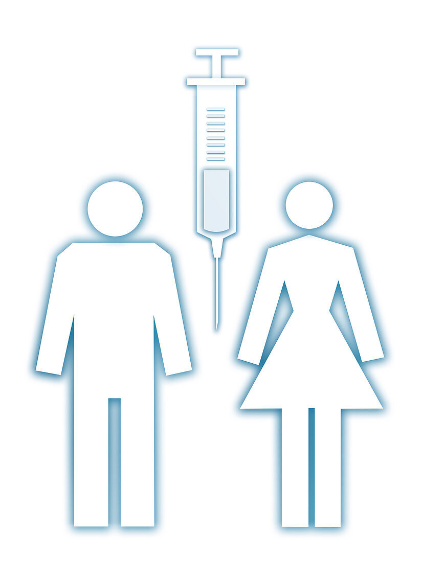 Man and woman with syringe, illustration