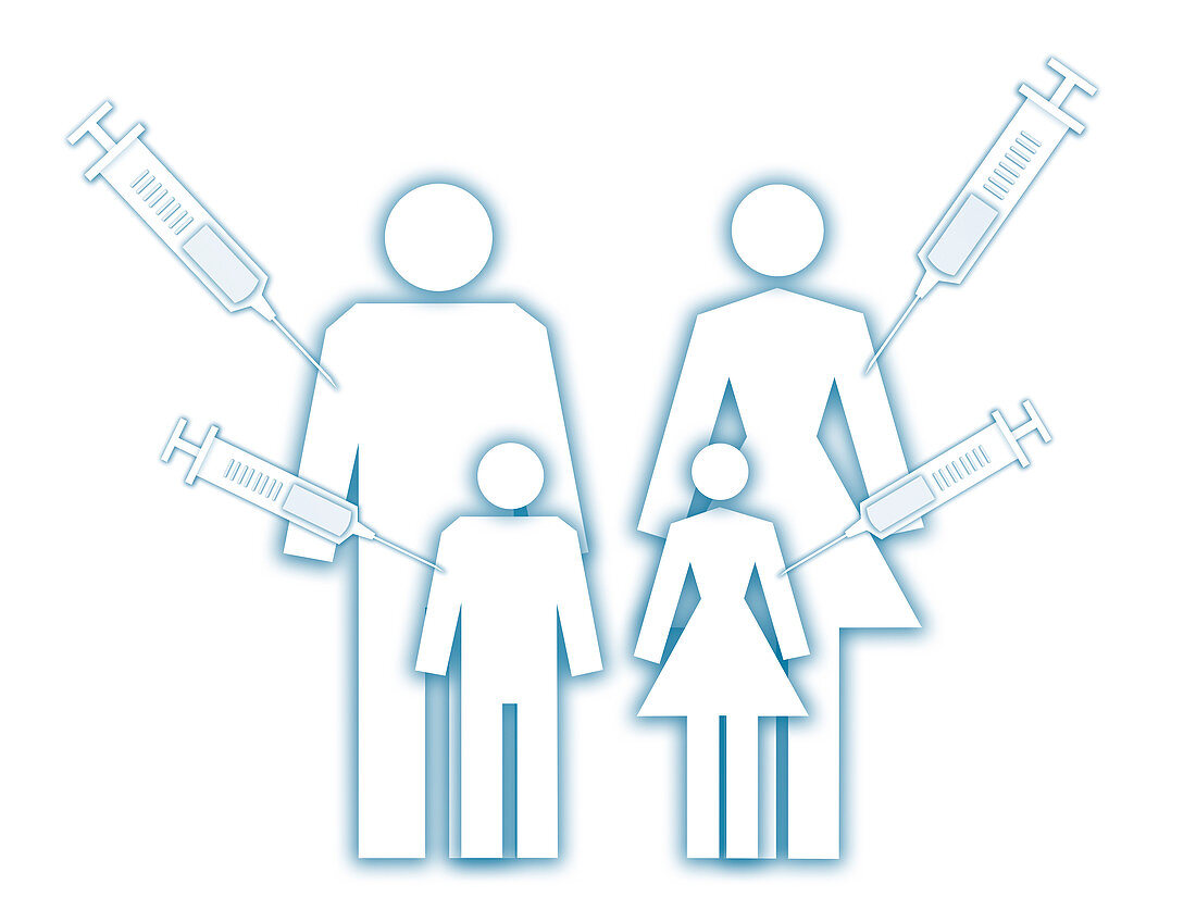 Family group being injected, illustration