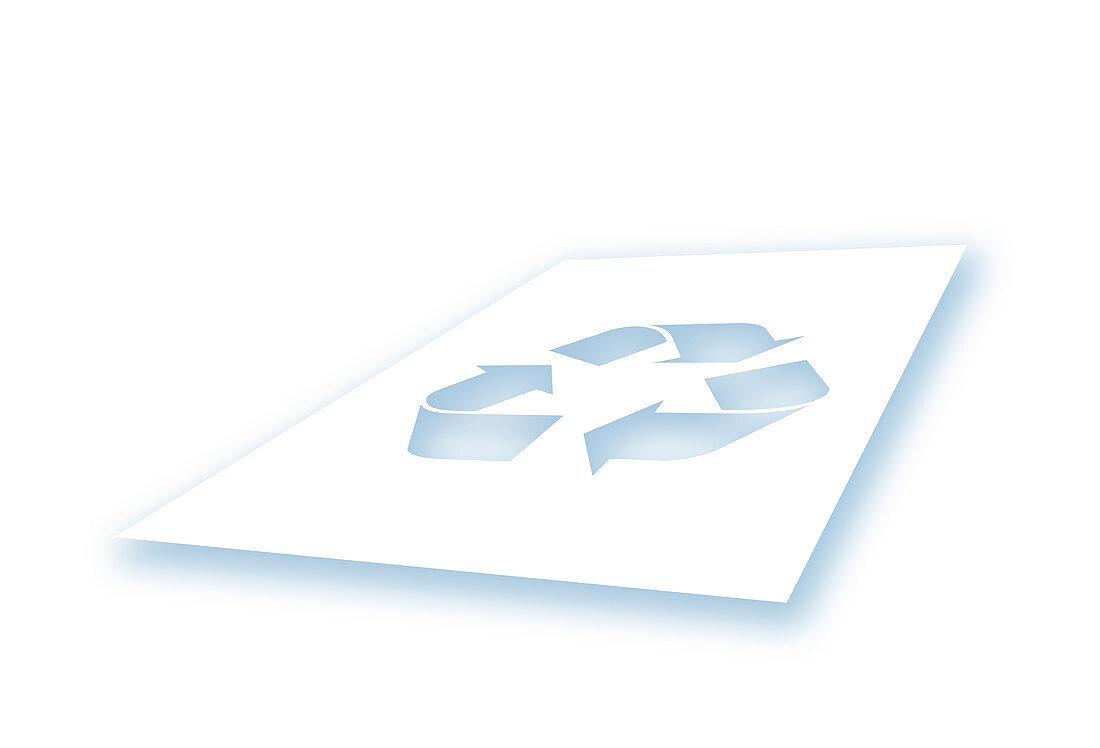 Sheet of paper with recycling symbol, illustration