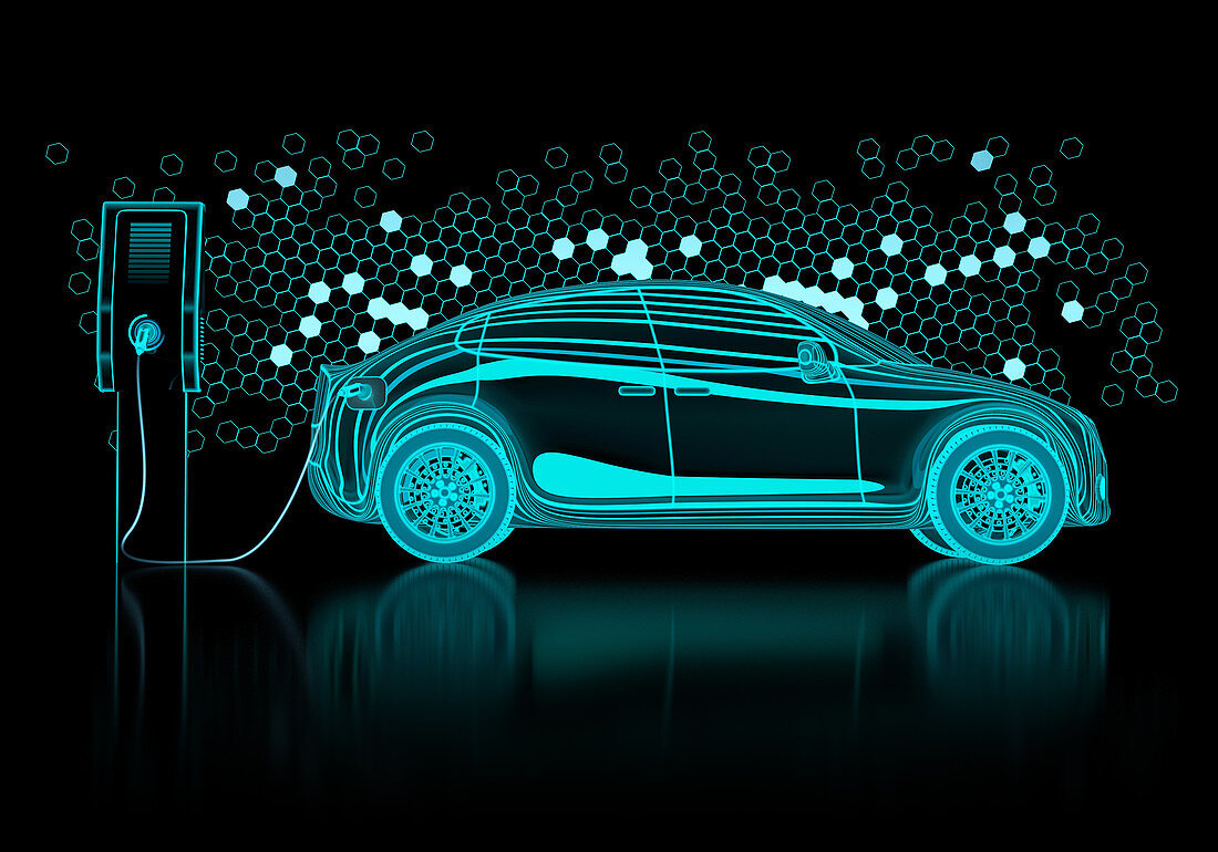 Electric car charging, illustration
