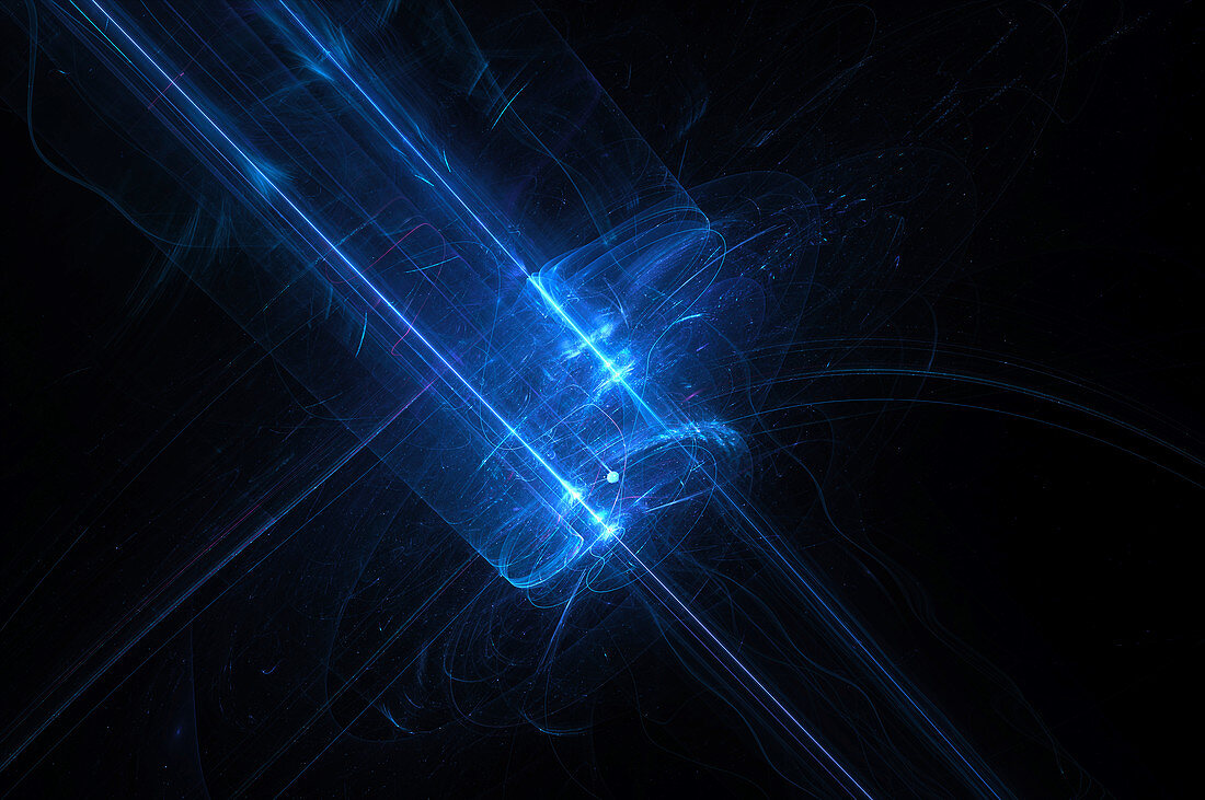 Laser rays in deep space, conceptual illustration