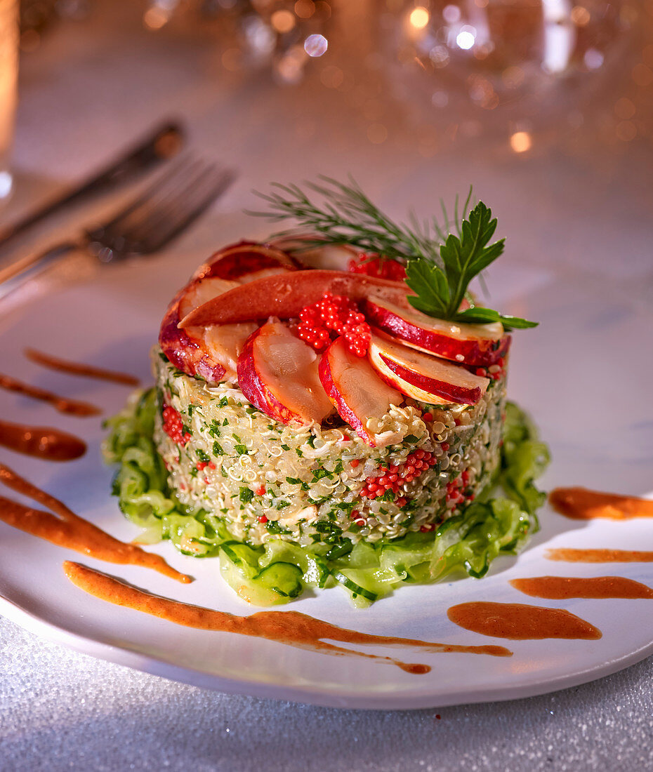 Quinoa timbale with lobster meat