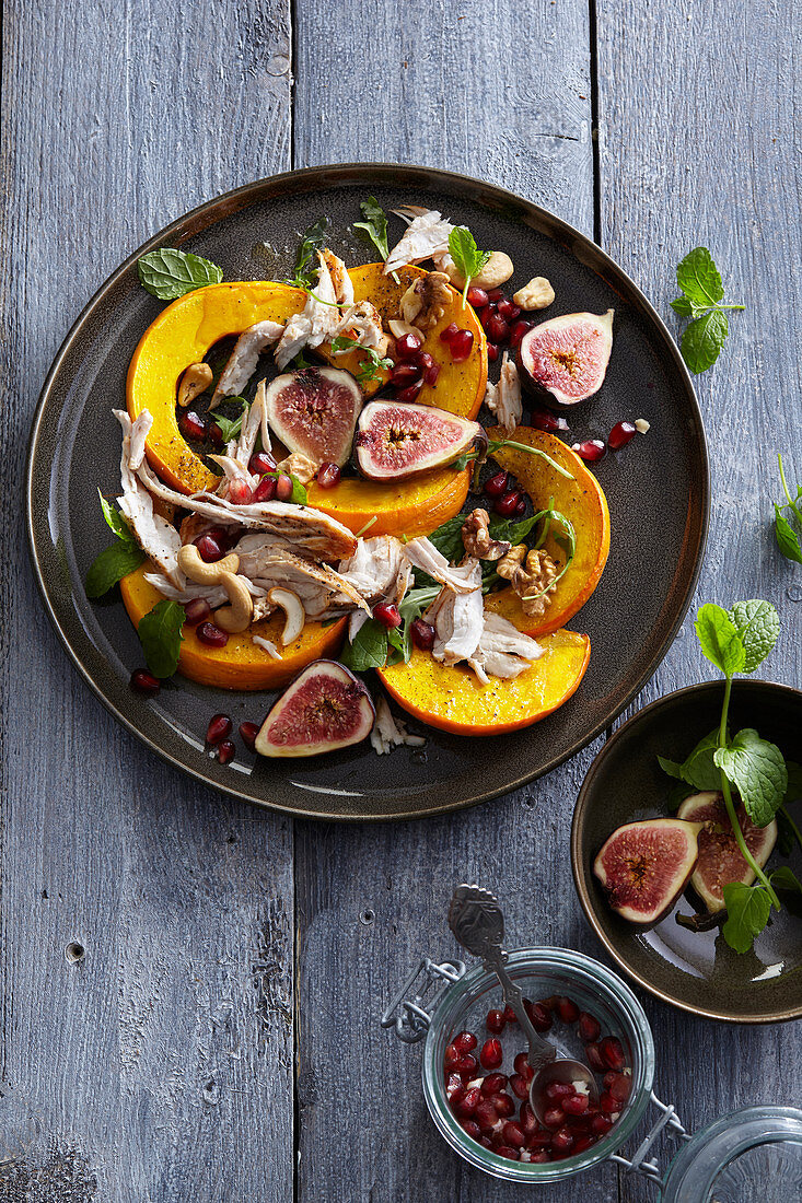 Baked pumpkin with lentils