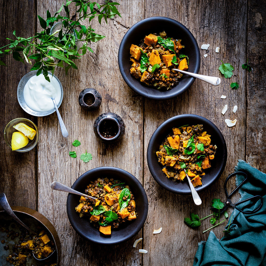 Vegan Sweet potato lentil curry with spinach