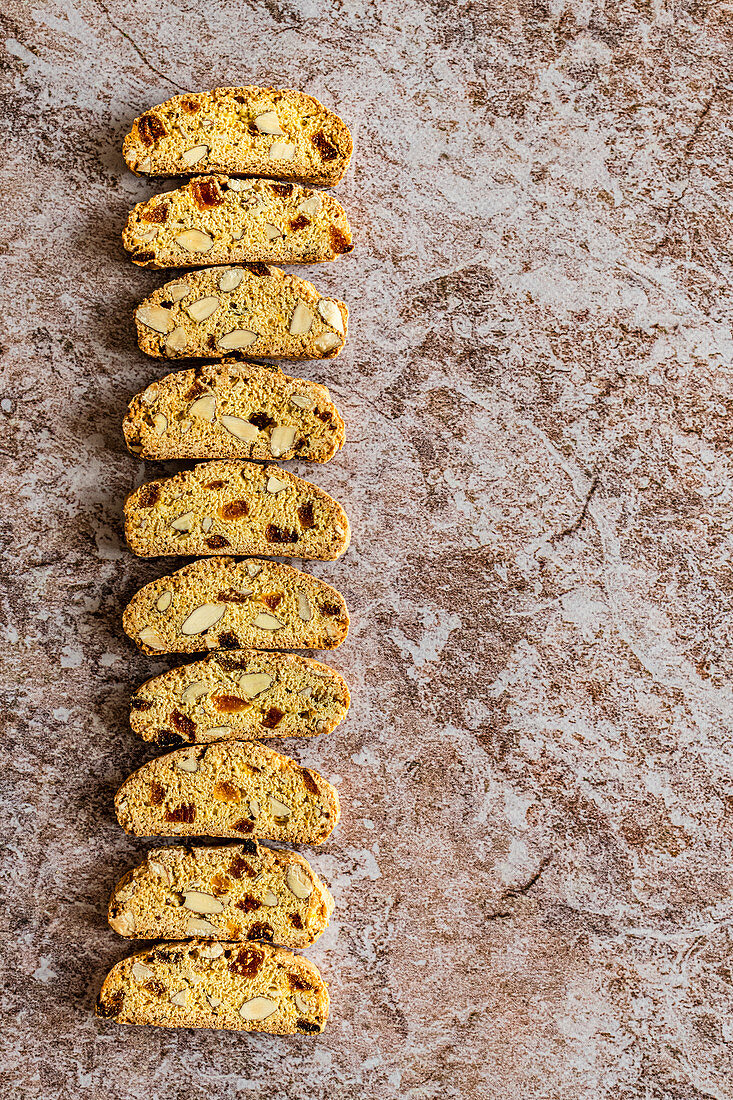 Almond and Orange Biscotti in a row