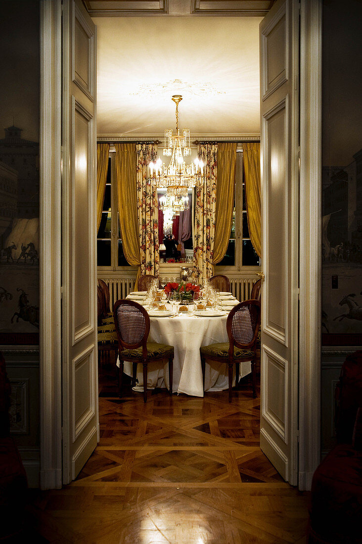 A festively laid table, Chateau Cheval Blanc, Bordeaux, France