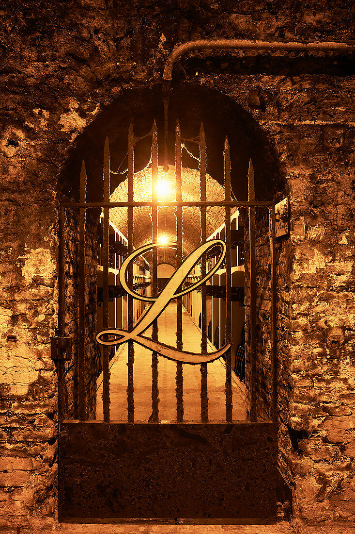 An iron gate to a vaulted cellar, Lanson, Champagne, France