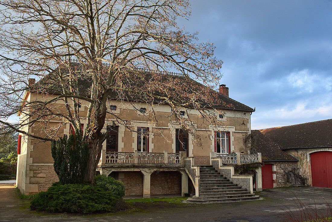 Gebäude und Hof, Clos Triguedina, Cahors, Vire sur Lot, Frankreich