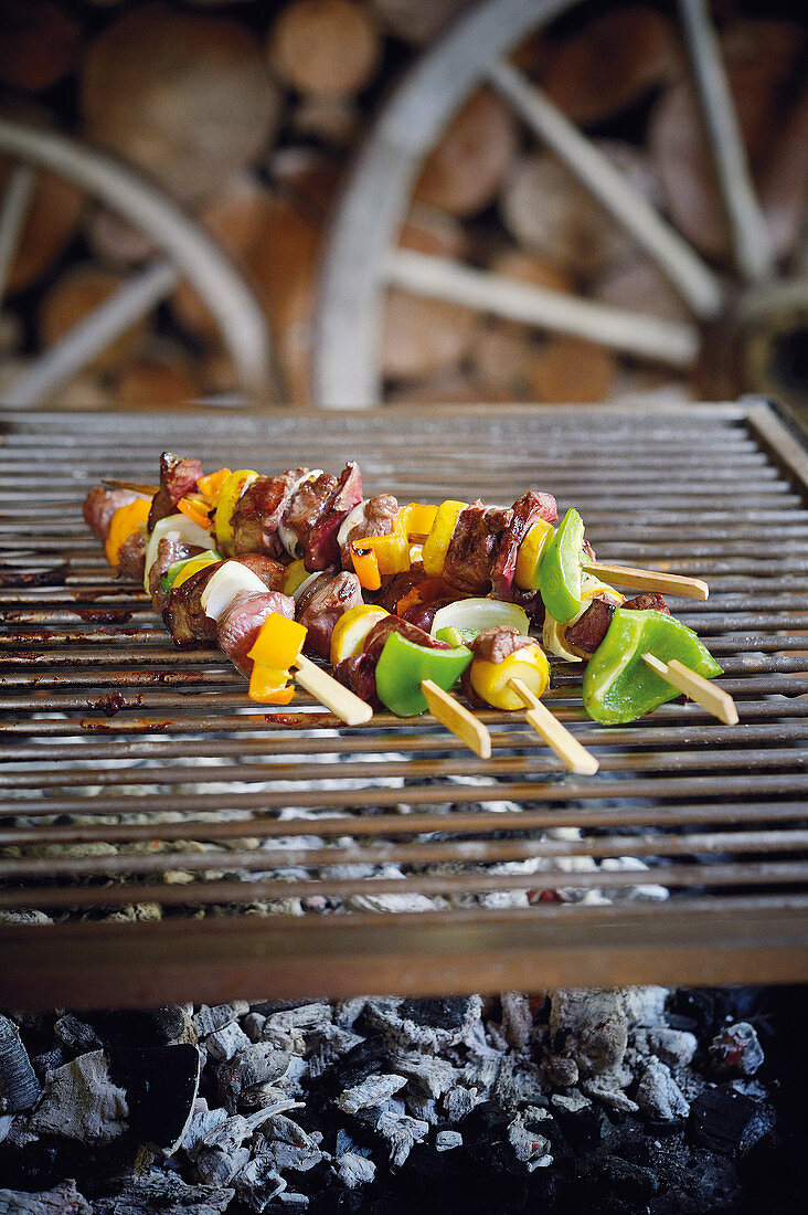 Game innards kebabs on a grill