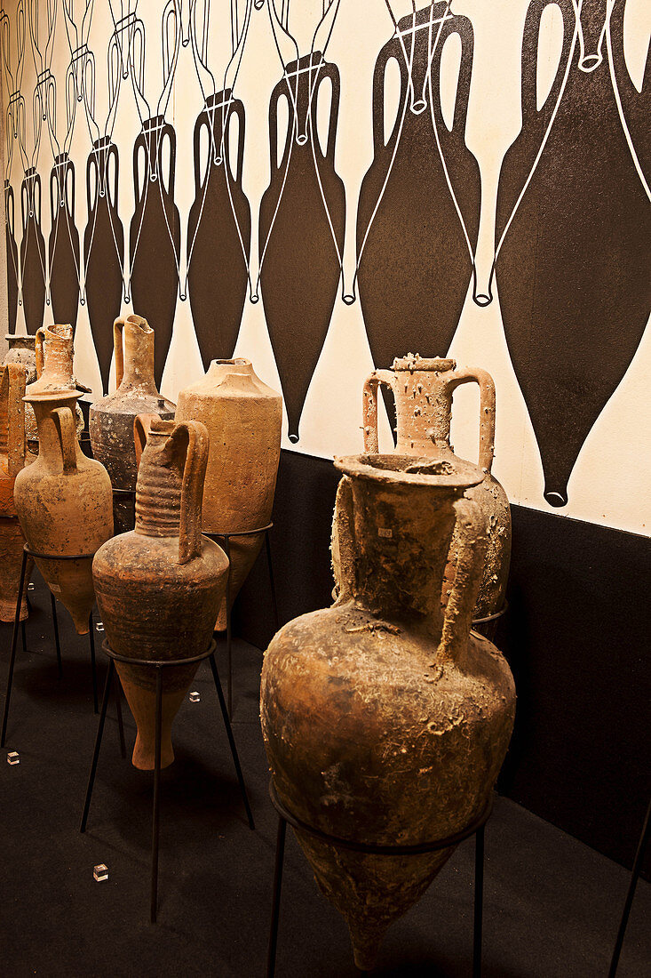 Amphorae in the museum, Lungarotti Rubesco, Umbria, Italy