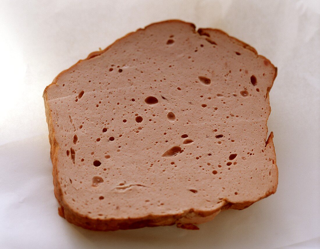 A piece of Bavarian liver cheese (meatloaf)