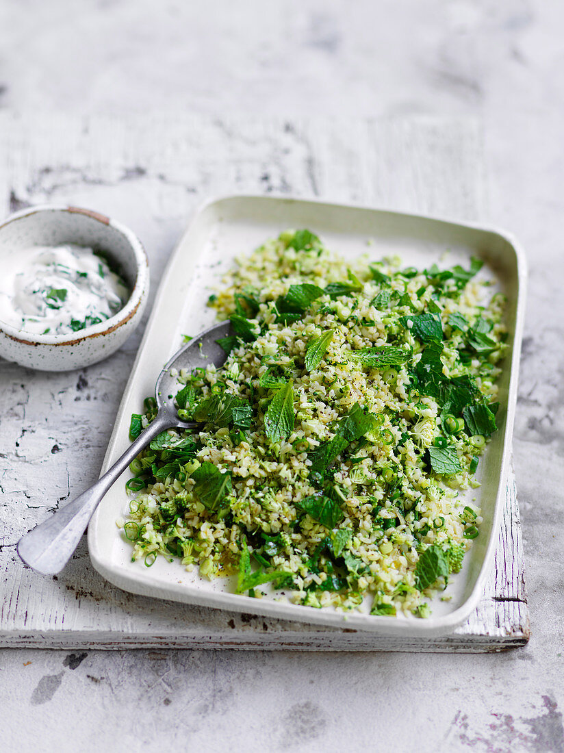 Broccoli 'tabbouleh' with mint leaves