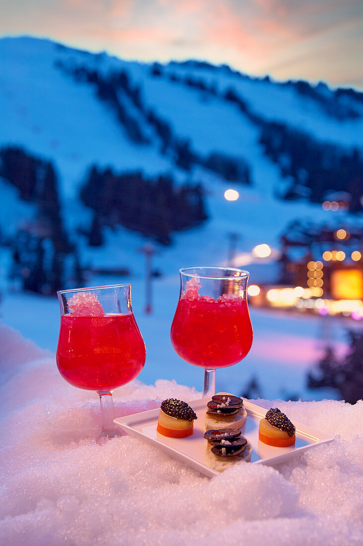 Cocktails und Canapés im Schnee
