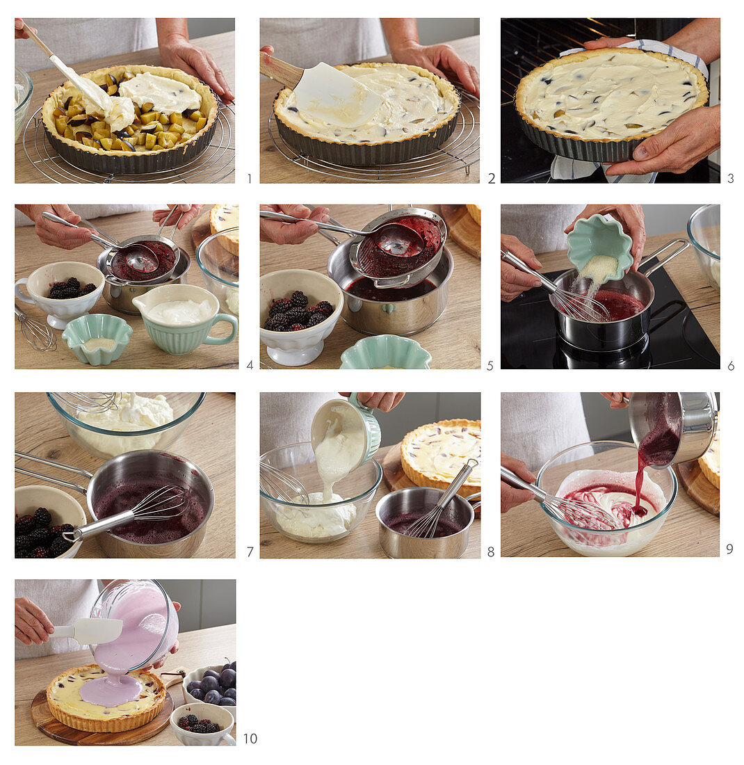 Baking cheesecake with plums