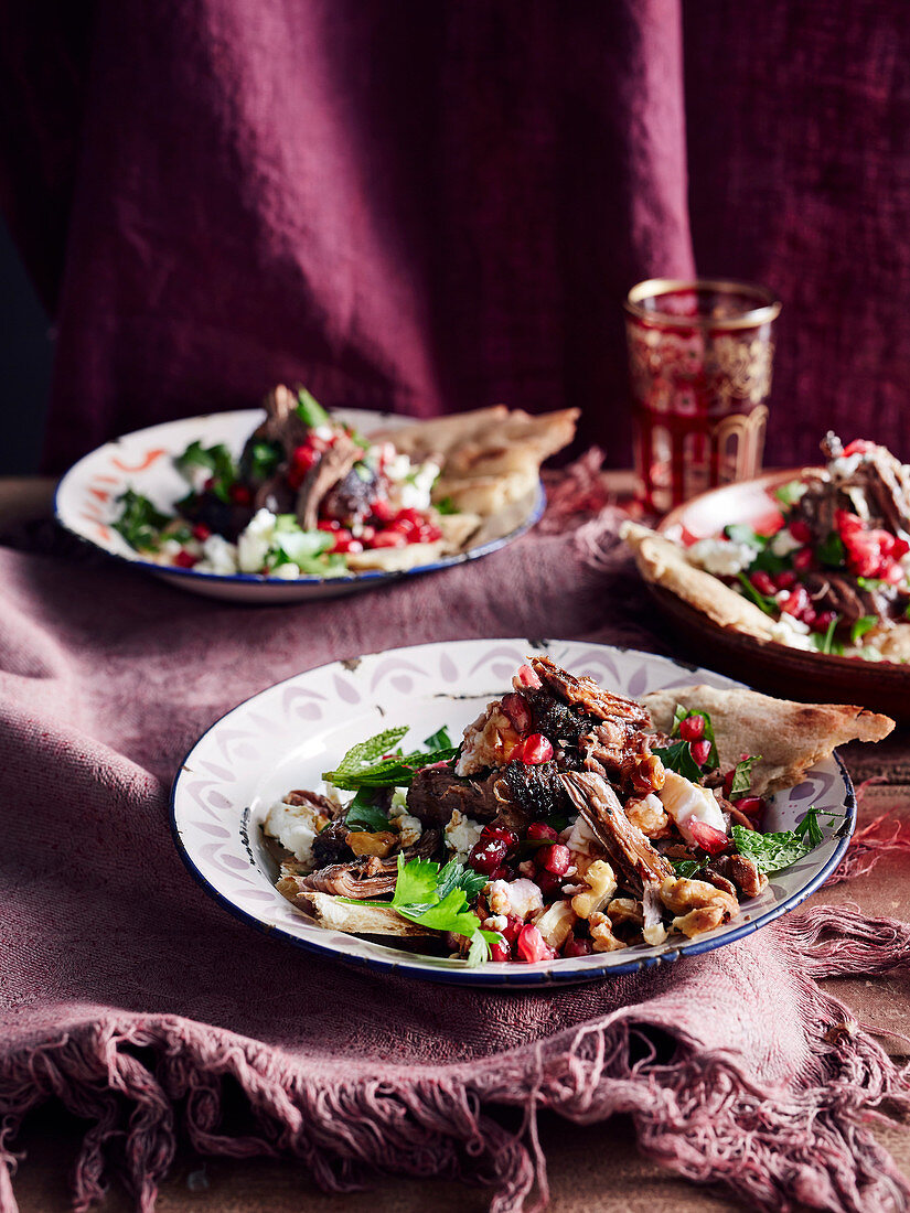 Lamb salad with pomegranate and walnuts (Morocco)