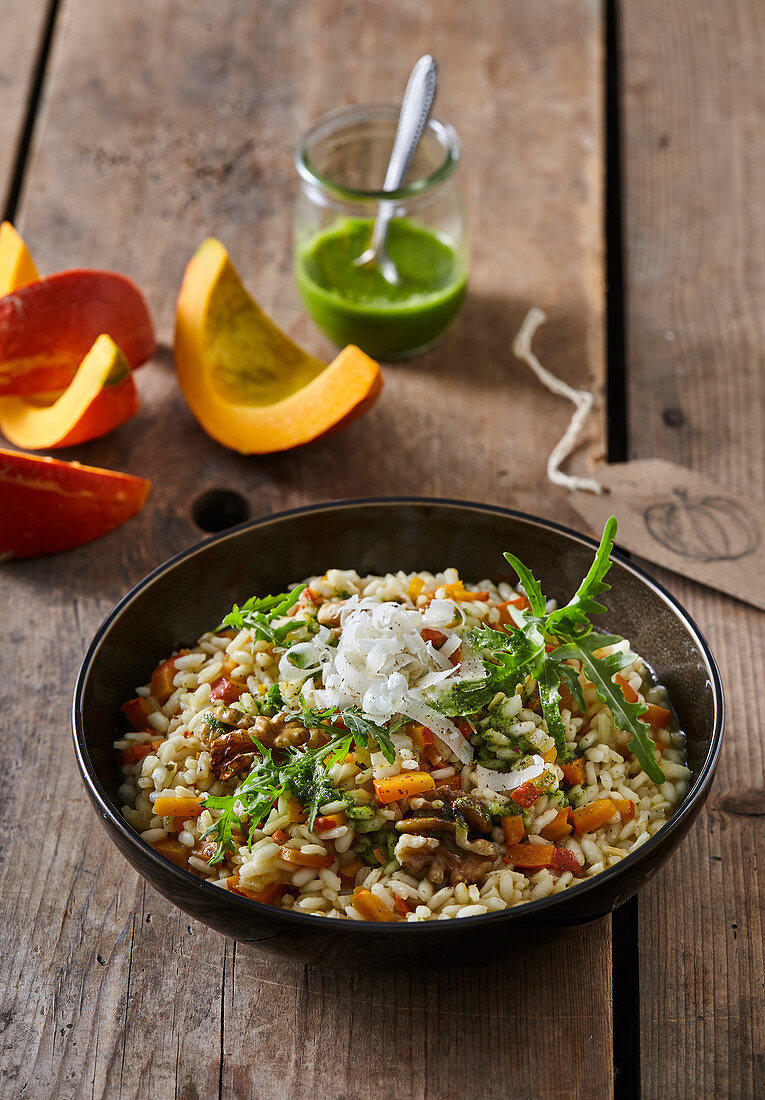 Kürbisrisotto mit Basilikum-Pesto