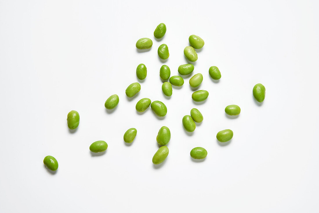 Fresh soya beans on a white background