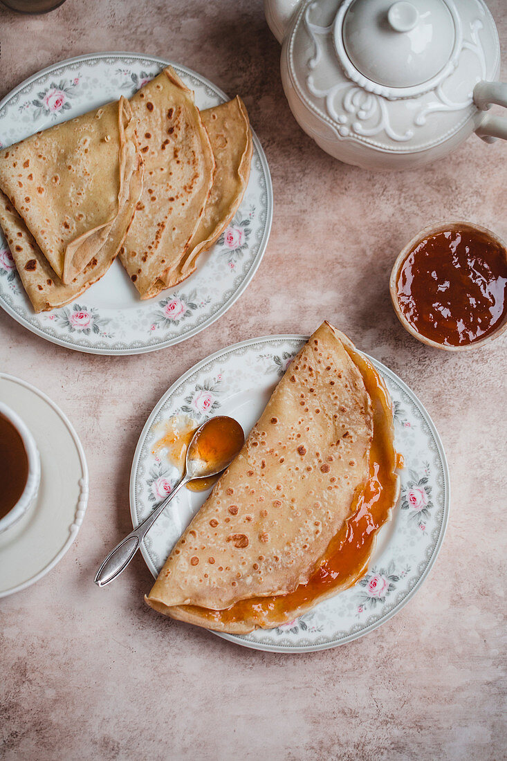 Crepes with apricot jam
