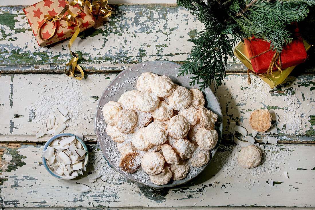 Christmas coconut cookies with coconut flakes