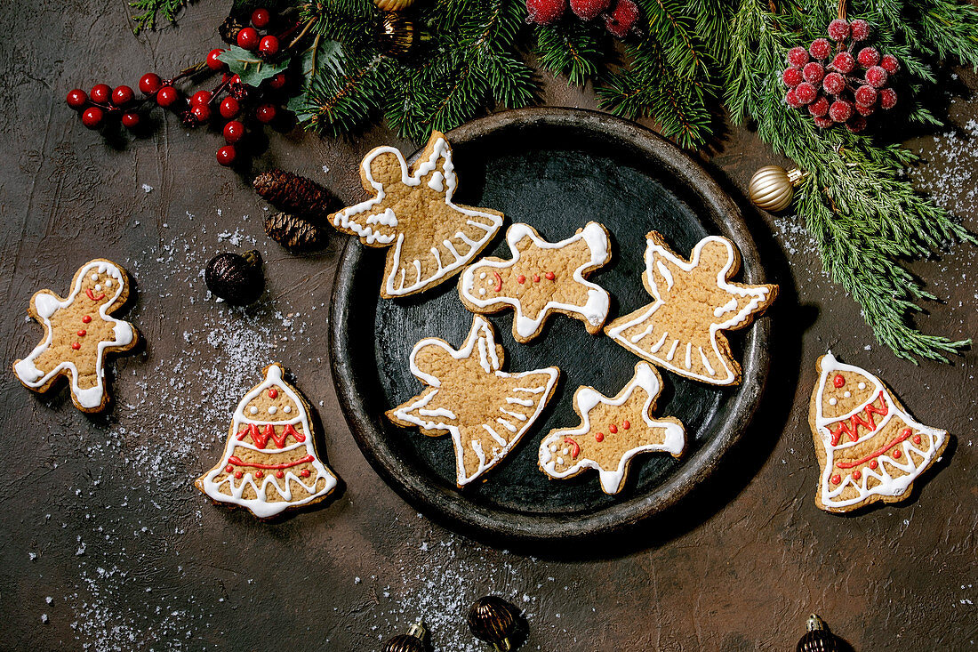 Christmas gingerbread cookies with icing ornate