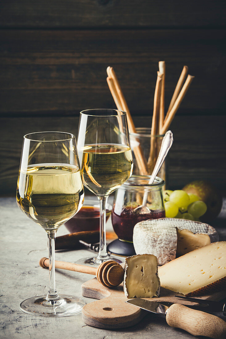 White wine with charcuterie assortment