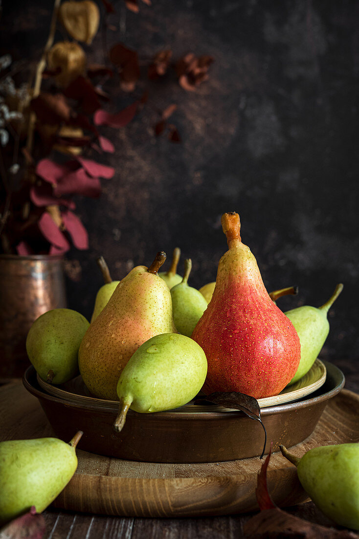 Fresh Pears on Wood Board