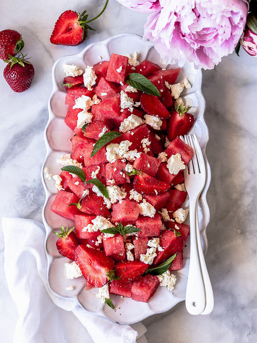 Erdbeer-Wassermelonen-Salat