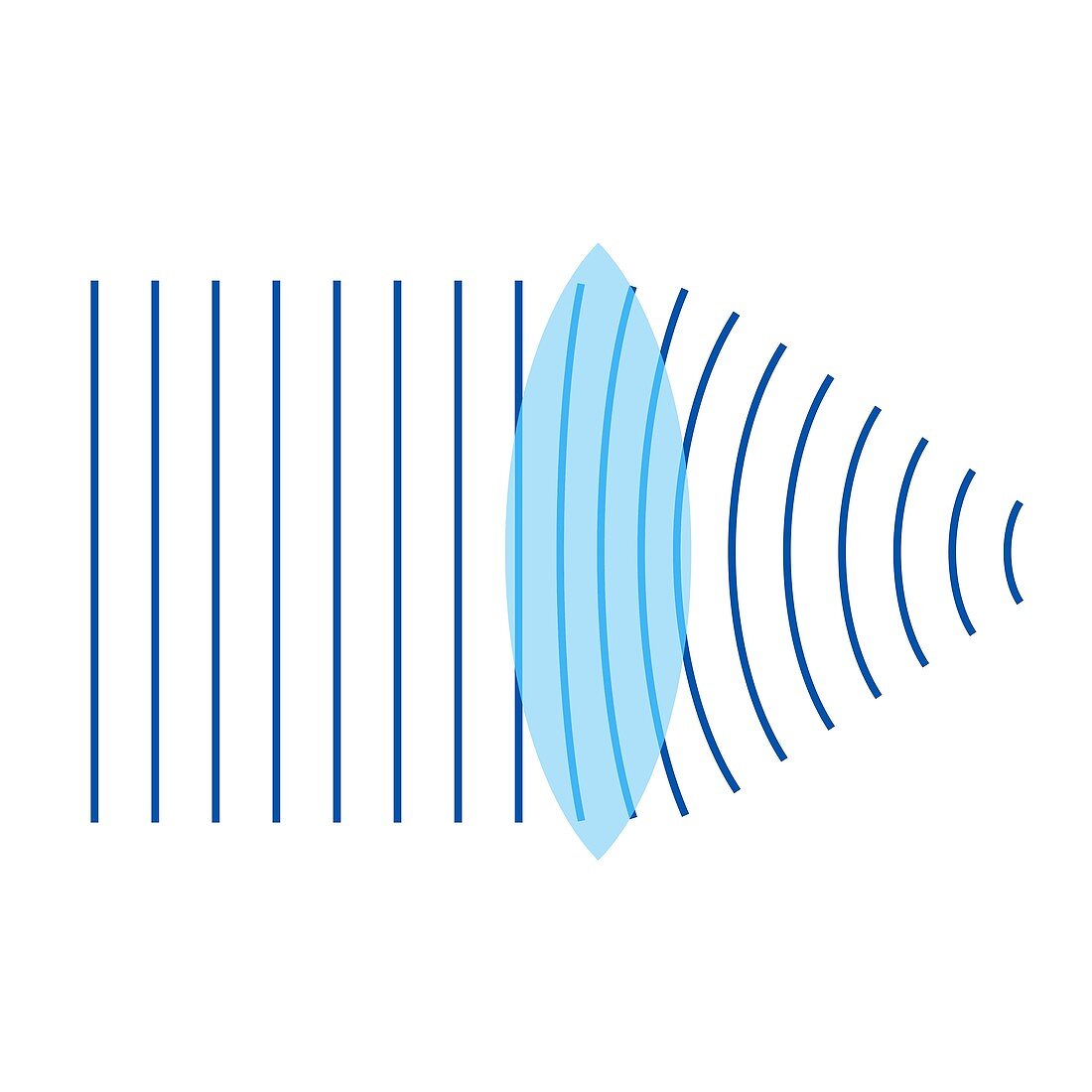 Refraction with biconvex lens, illustration