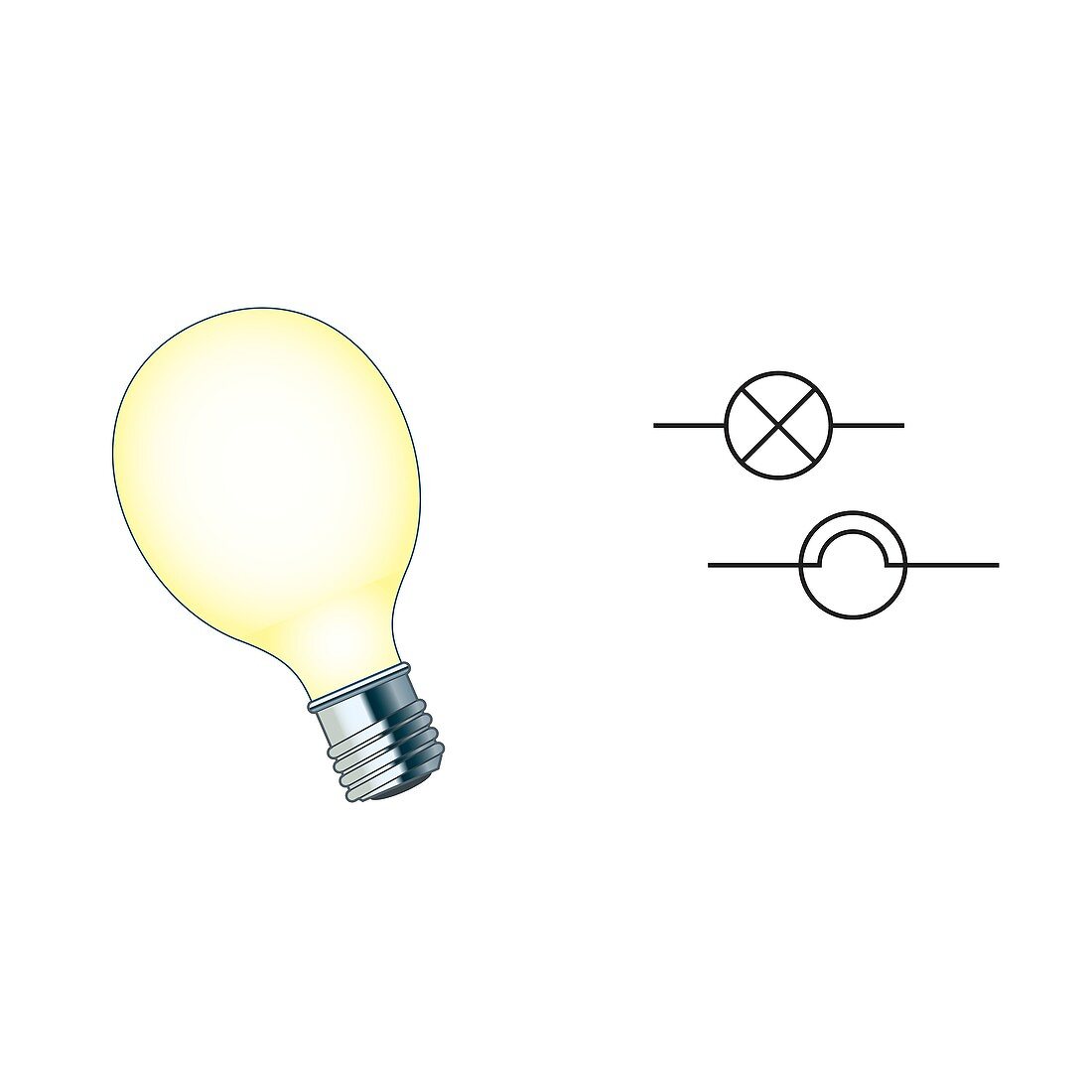 Electric lamp and circuit symbol, illustration