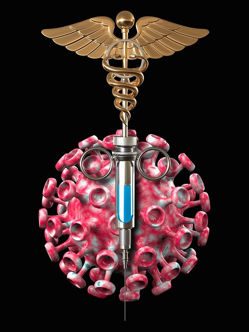 Virus with syringe and medical symbol, illustration