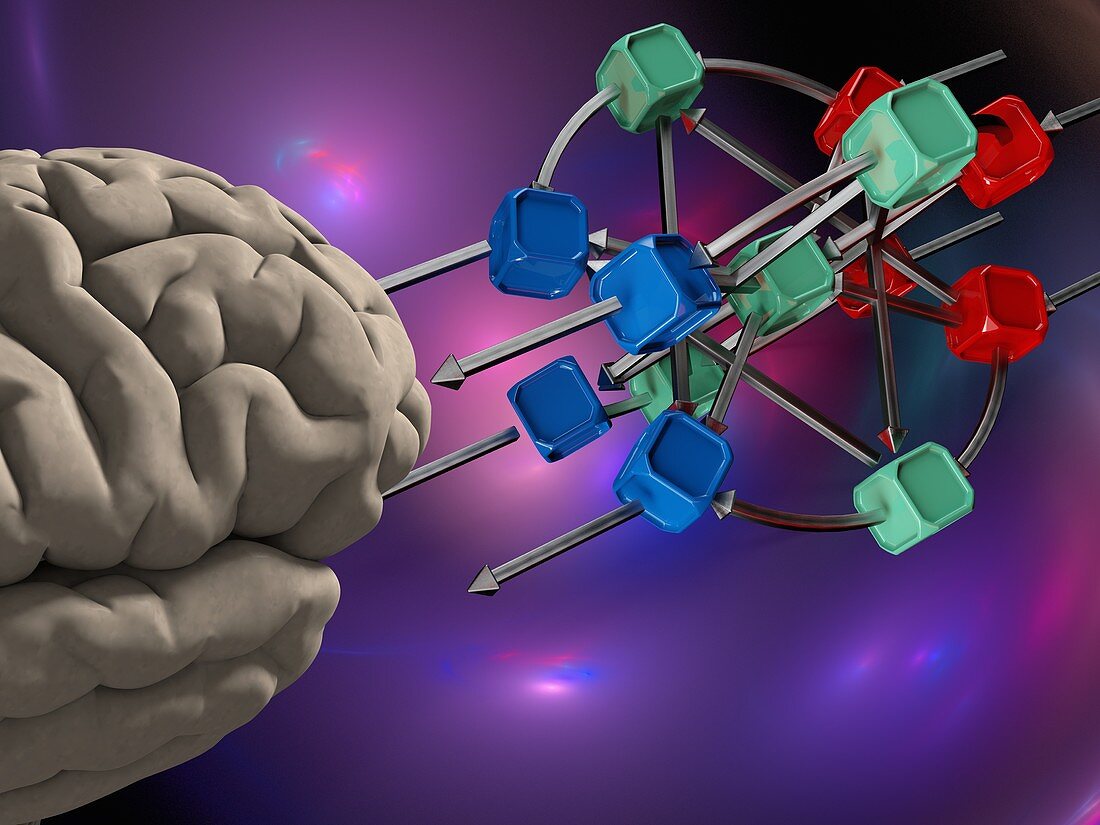 Brain with artificial neural network, illustration