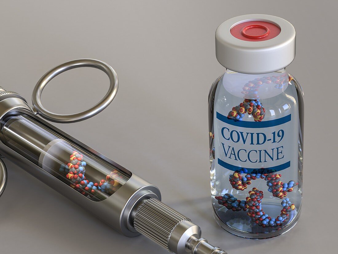 Coronavirus vaccine phial and syringe, illustration