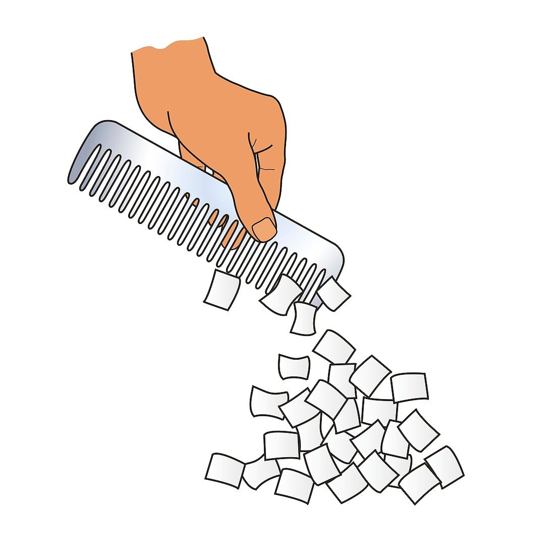 Static electricity, comb attracting paper, illustration